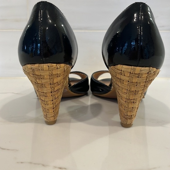 Michael Kors Patent Leather Peep Toe Woven Wedge Heel Shoes - Picture 6 of 12